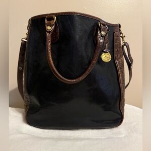 Brahmin Black Bucket Bag with Brown Trim and Gold Charm
